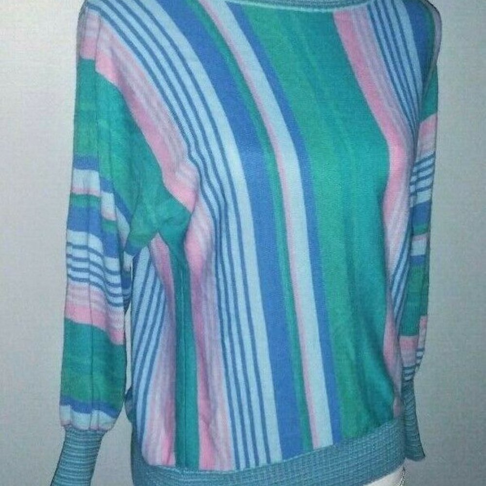 Fashion Force 1980's 100% Acrylic Pastel Striped Sweater